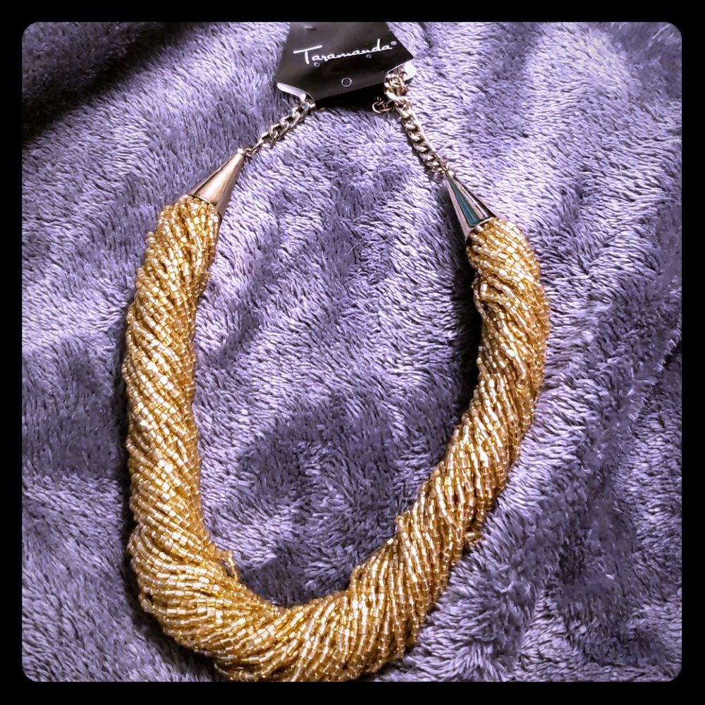 NWT Gold Beaded Statement Necklace